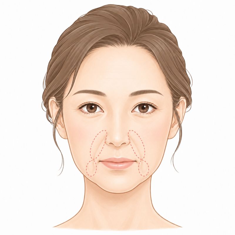 福井県福井市でしわ・たるみ治療を提供しているみねぎし皮ふ科形成外科のたるみじわのイラスト